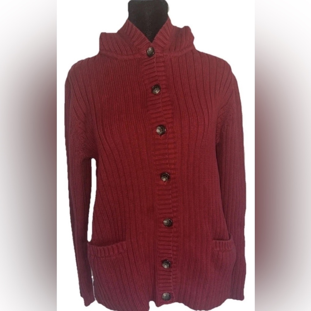 Lauren Ralph Lauren Burgundy Button-Up Cardigan
